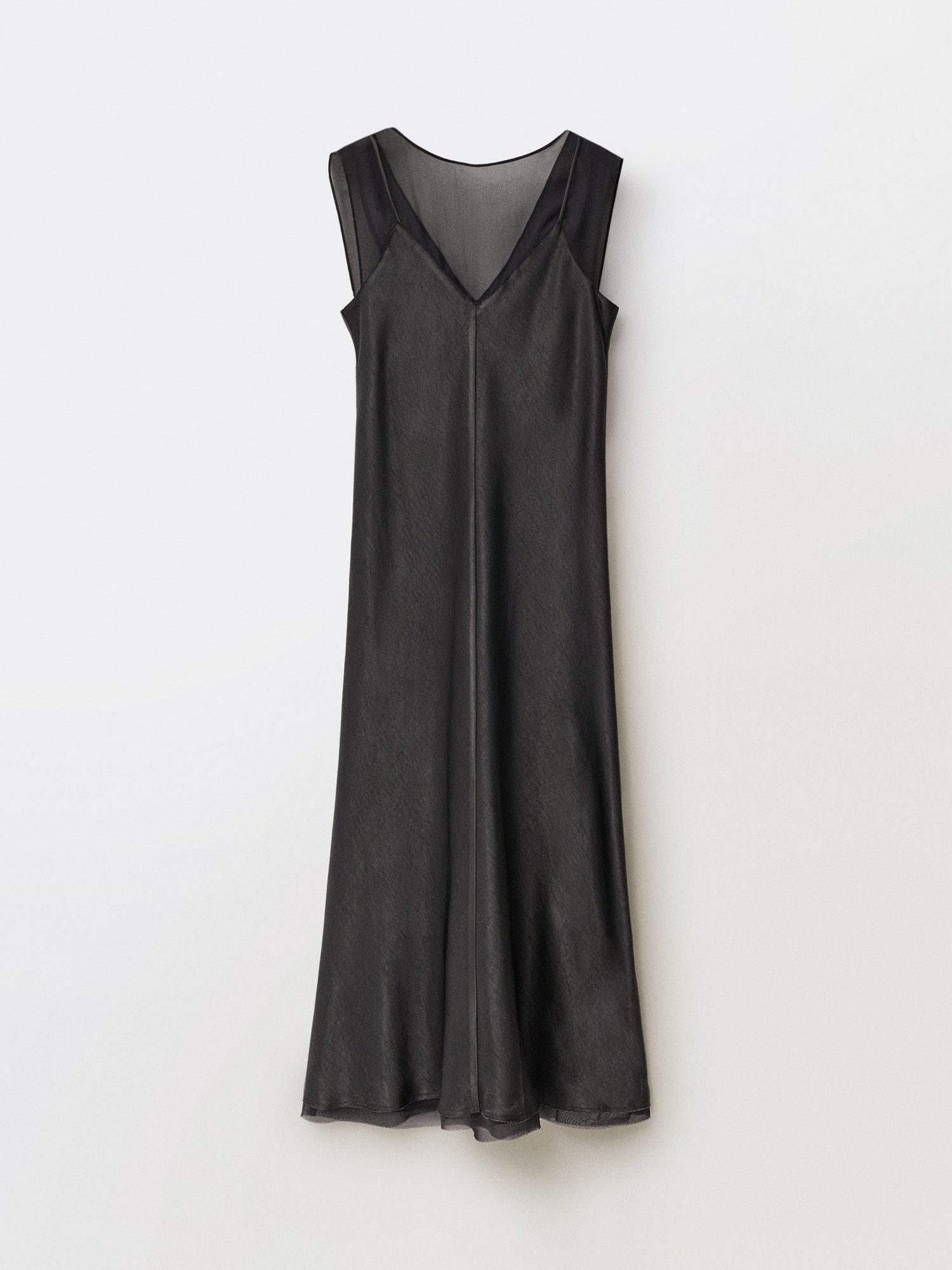 Product image 3 of 7, which shows Mango Olive Satin Dress, Black, 10