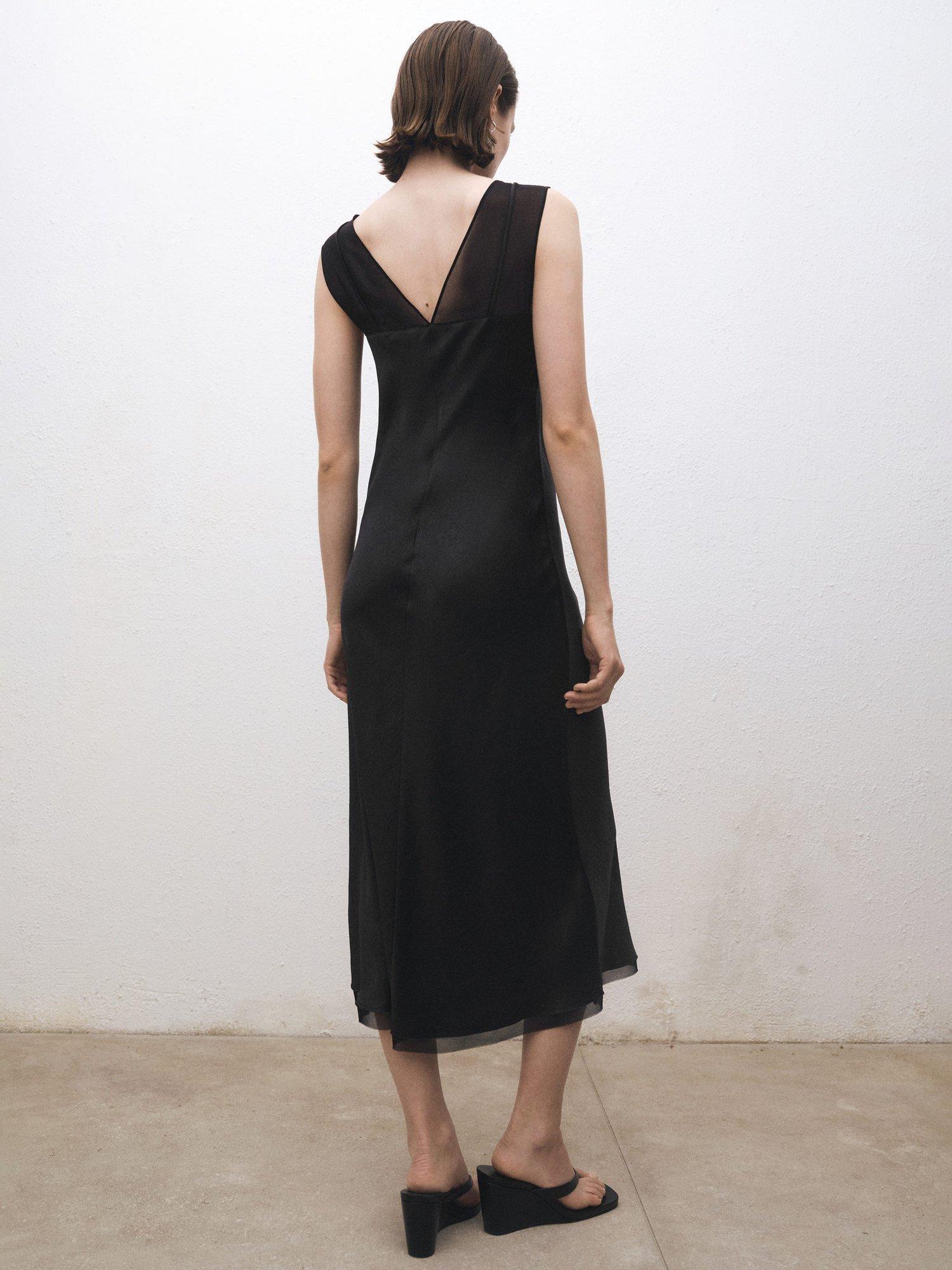 Product image 4 of 7, which shows Mango Olive Satin Dress, Black, 10