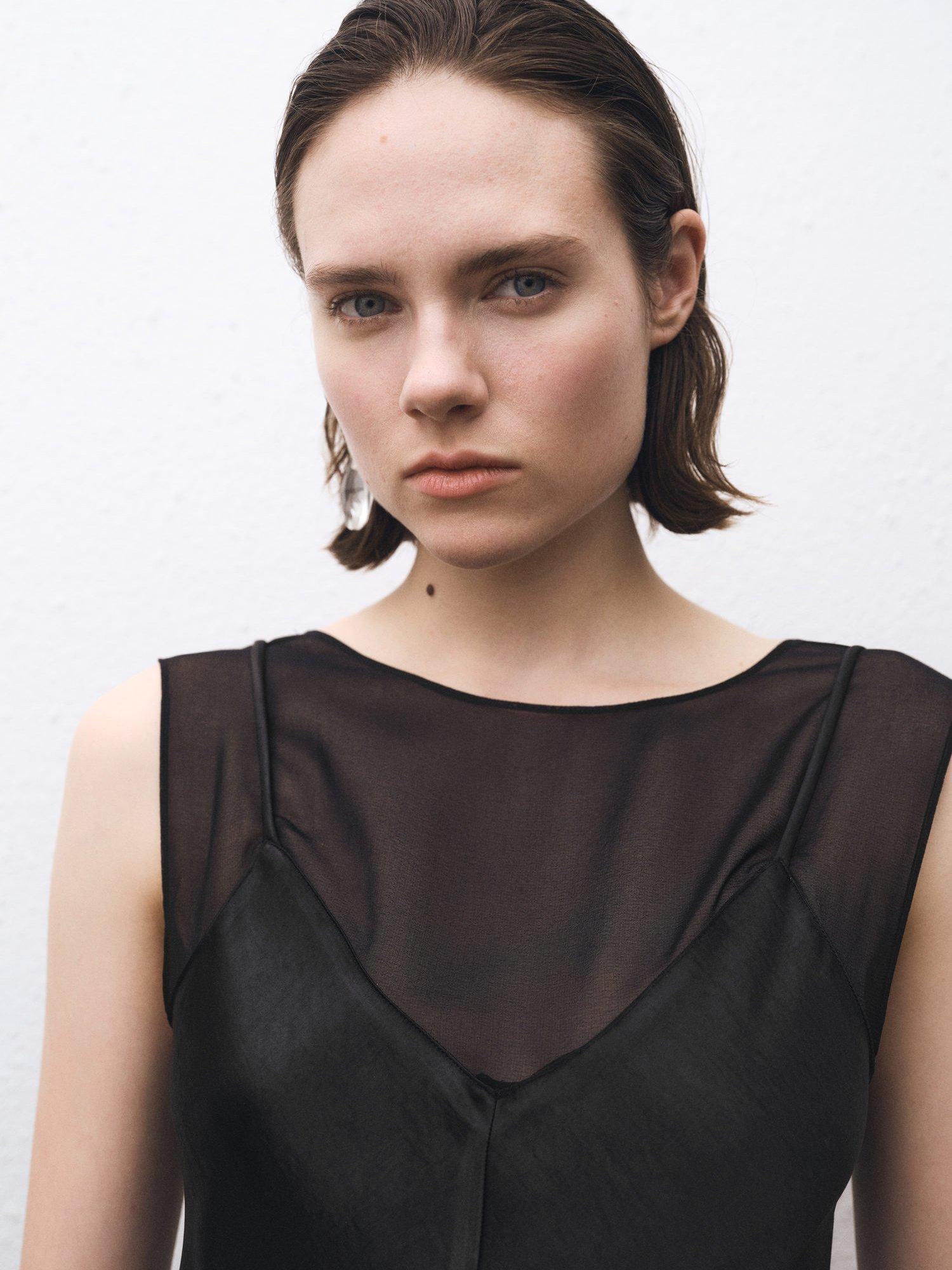 Product image 6 of 7, which shows Mango Olive Satin Dress, Black, 10