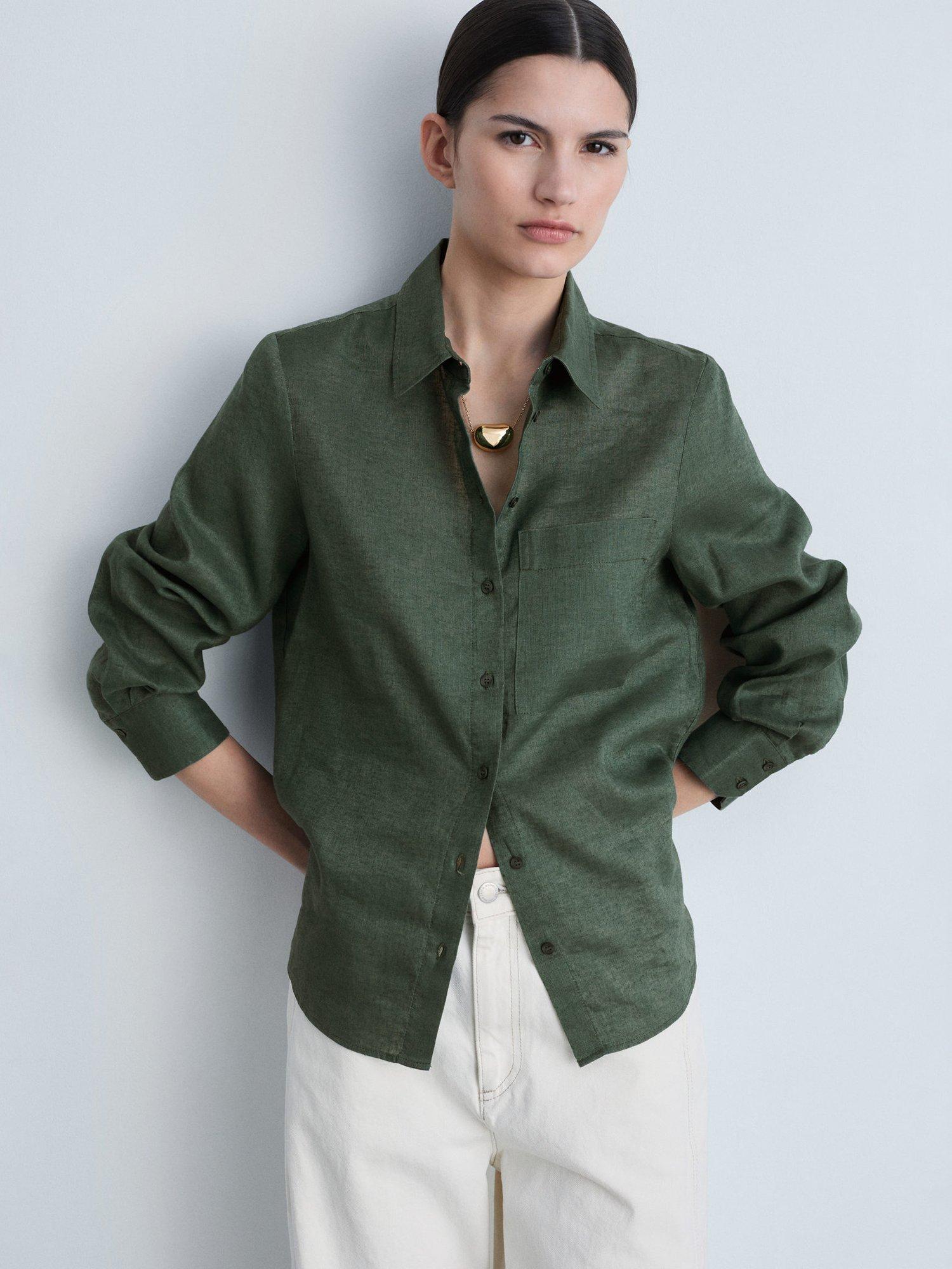 Mango Lino Linen Rich Shirt, Green