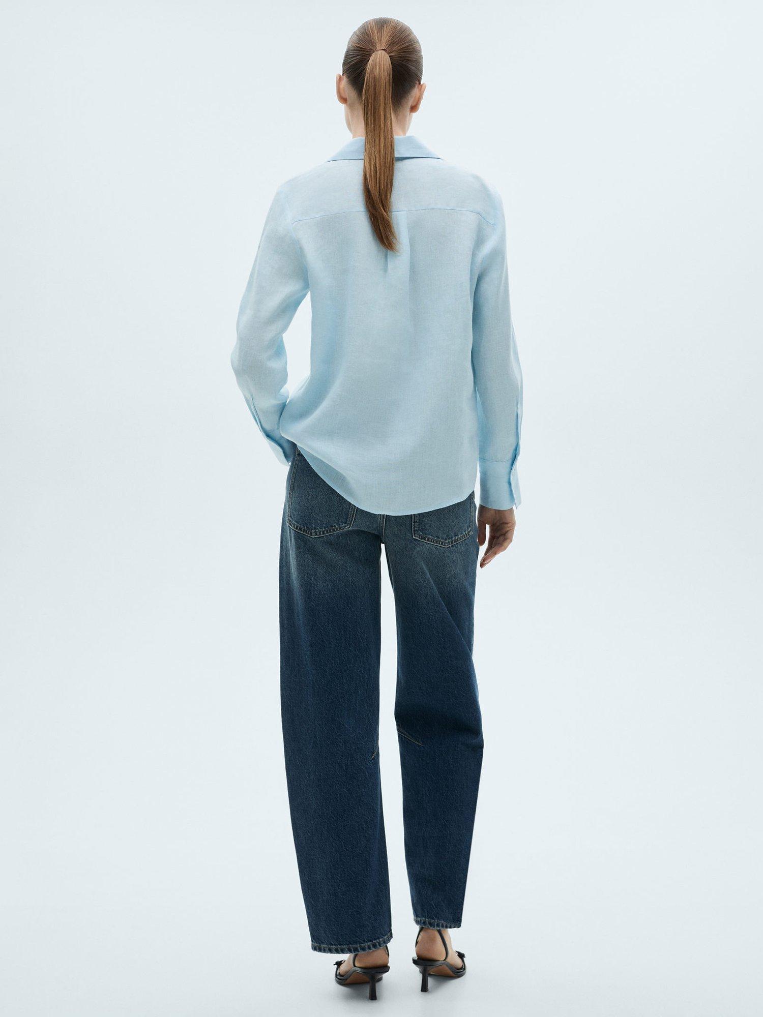 Product image 4 of 7, which shows Mango Samara Pure Linen Shirt, Light-pastel Blue, 10