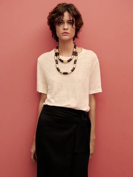 Mango Linen Pareo Skirt, Black - view 2, Black
