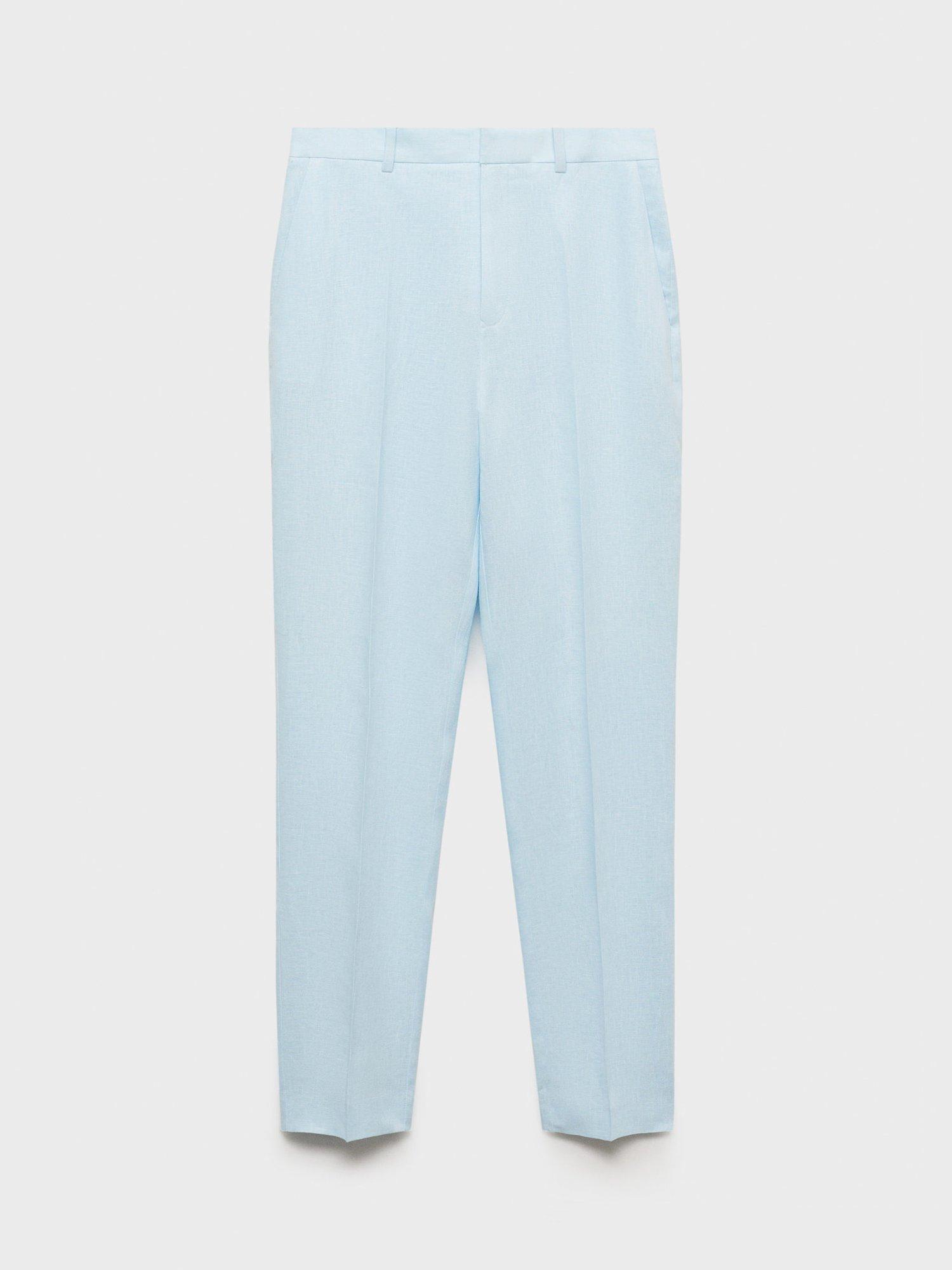 Product image 3 of 8, which shows Mango Boreli Straight Fit Linen Trousers, Pastel Blue, 10