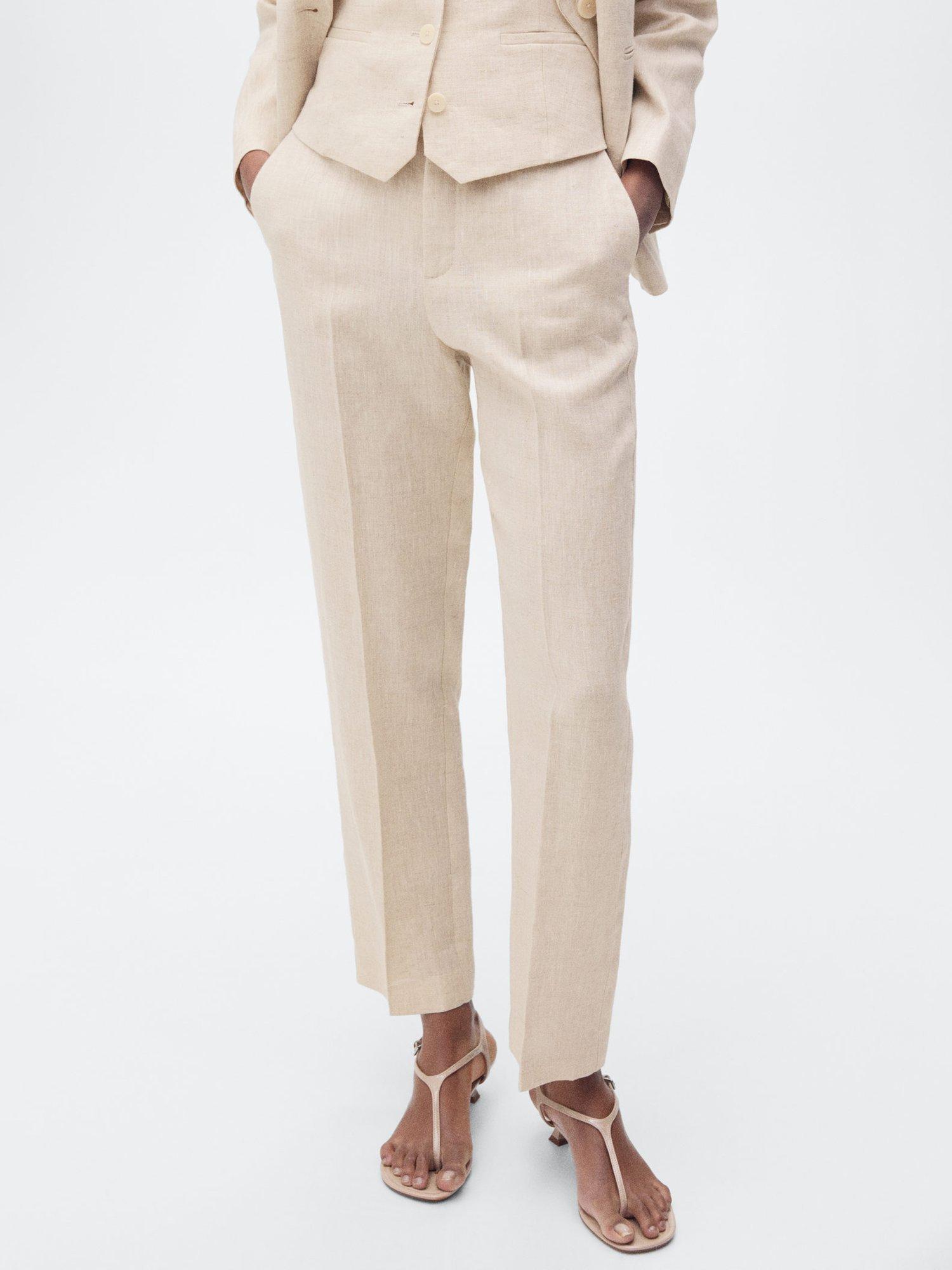 Product image 1 of 9, which shows Mango Boreli Pure Linen Trousers, Beige, 8