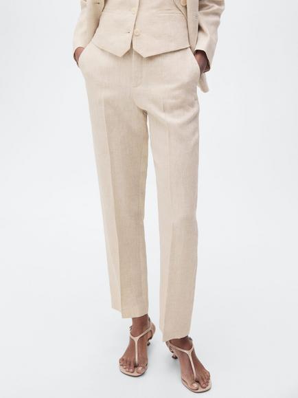 Mango Boreli Pure Linen Trousers, Beige