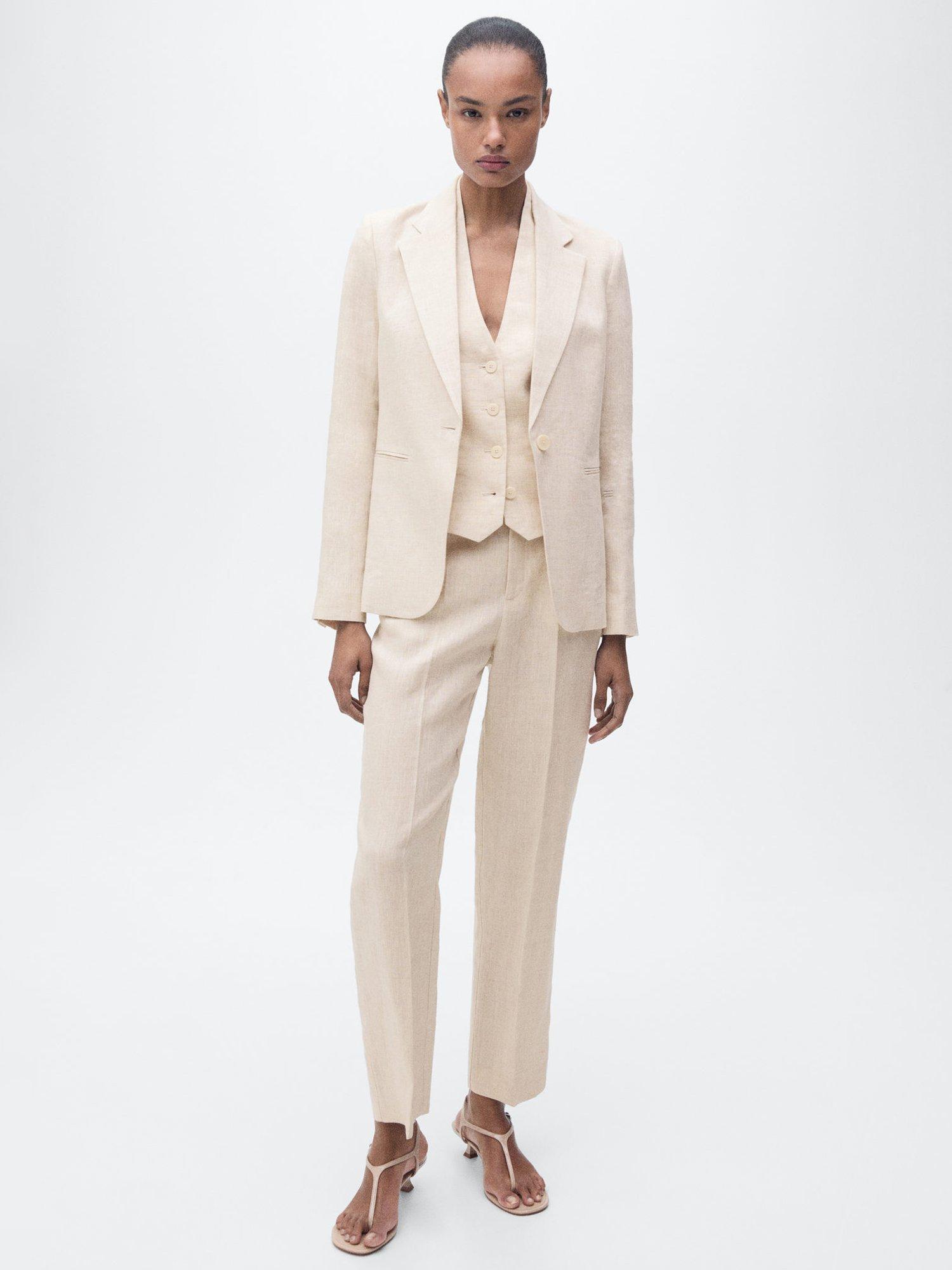 Product image 2 of 9, which shows Mango Boreli Pure Linen Trousers, Beige, 8
