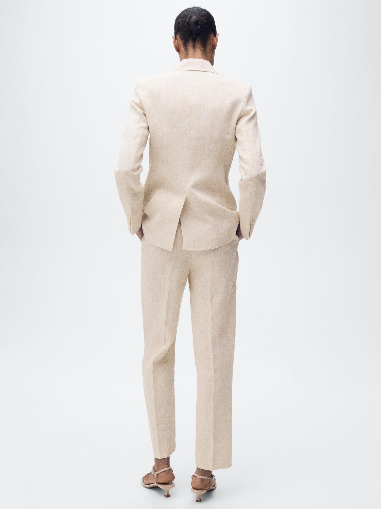 Product image 4 of 9, which shows Mango Boreli Pure Linen Trousers, Beige, 8