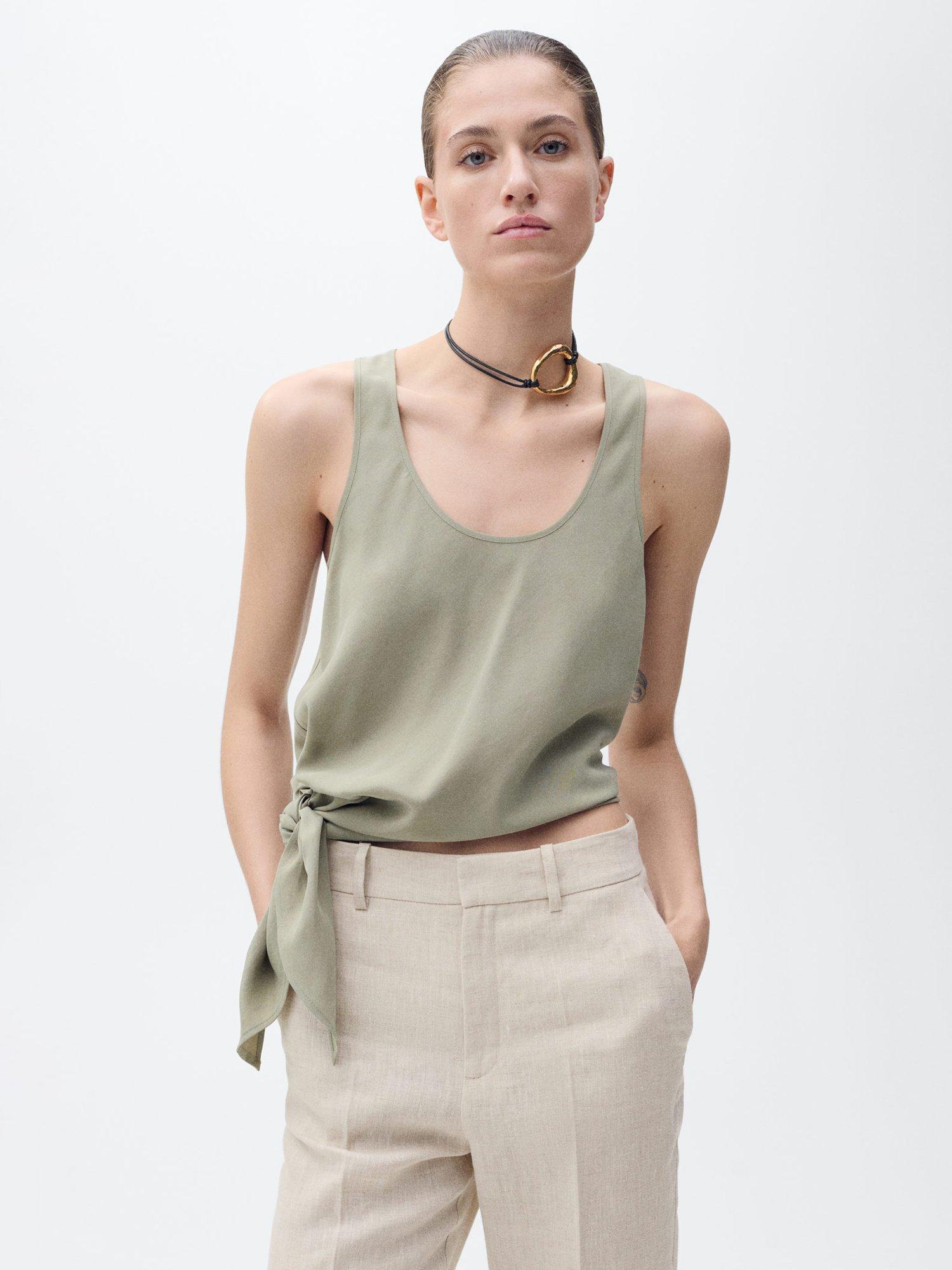Product image 6 of 9, which shows Mango Boreli Pure Linen Trousers, Beige, 8