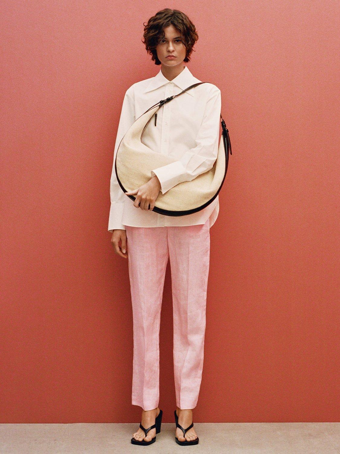 Product image 1 of 7, which shows Mango Boreli Straight Fit Linen Trousers, Pastel Pink, 10