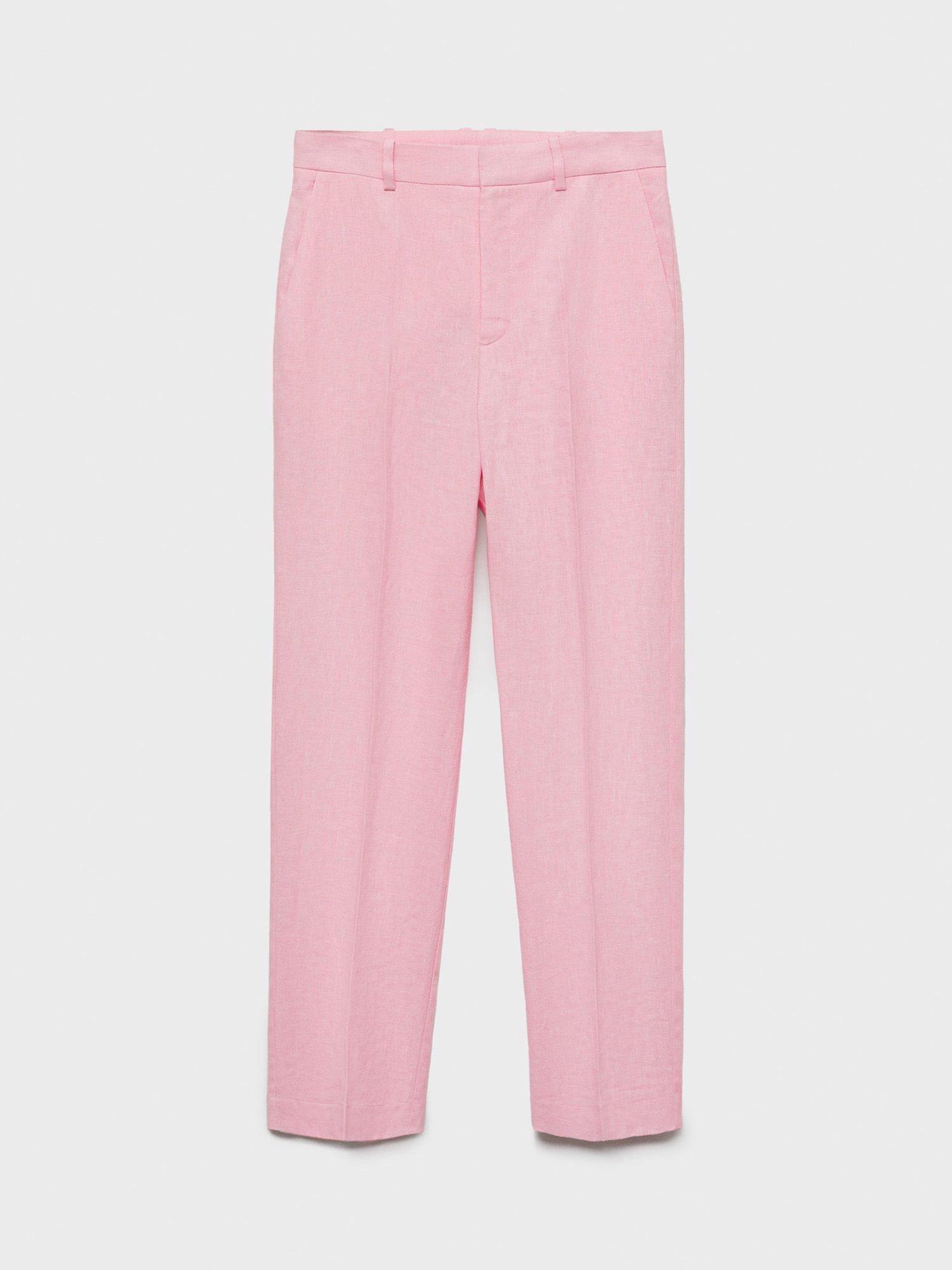 Product image 3 of 7, which shows Mango Boreli Straight Fit Linen Trousers, Pastel Pink, 10