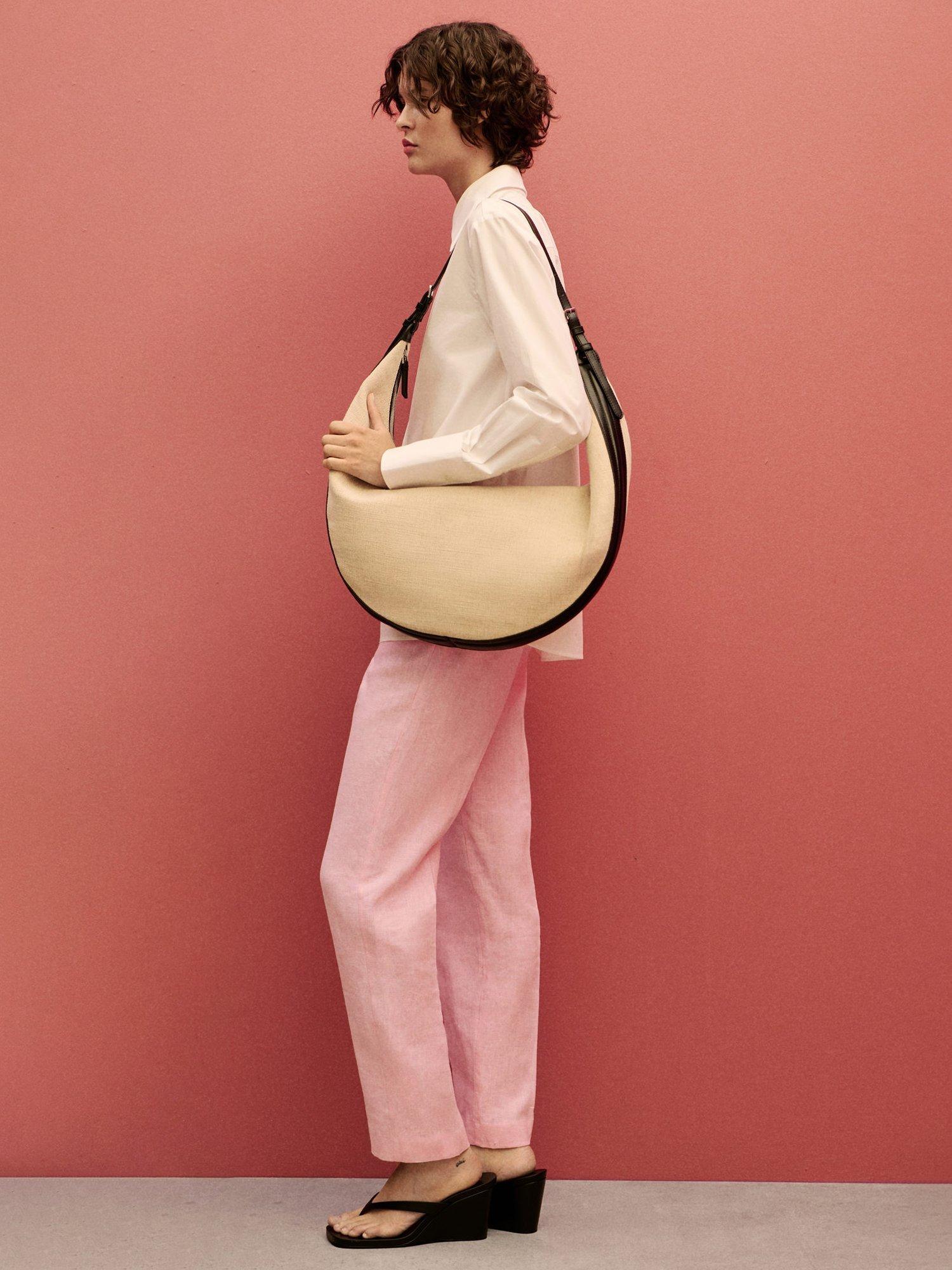 Product image 4 of 7, which shows Mango Boreli Straight Fit Linen Trousers, Pastel Pink, 10