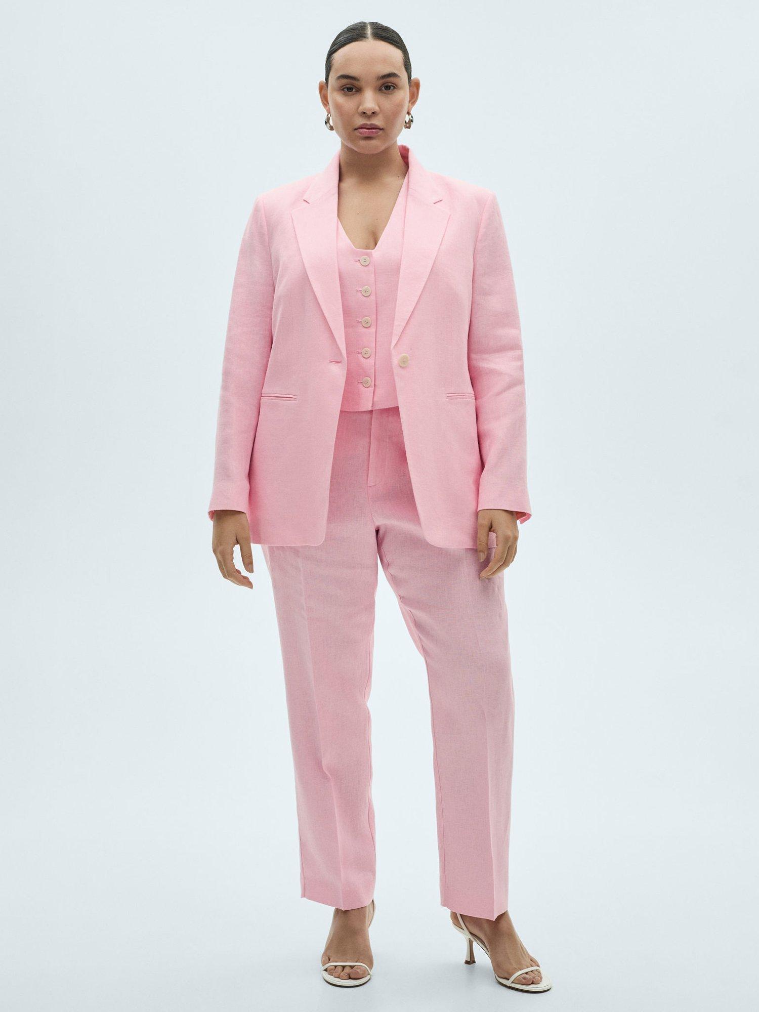 Product image 6 of 7, which shows Mango Boreli Straight Fit Linen Trousers, Pastel Pink, 10