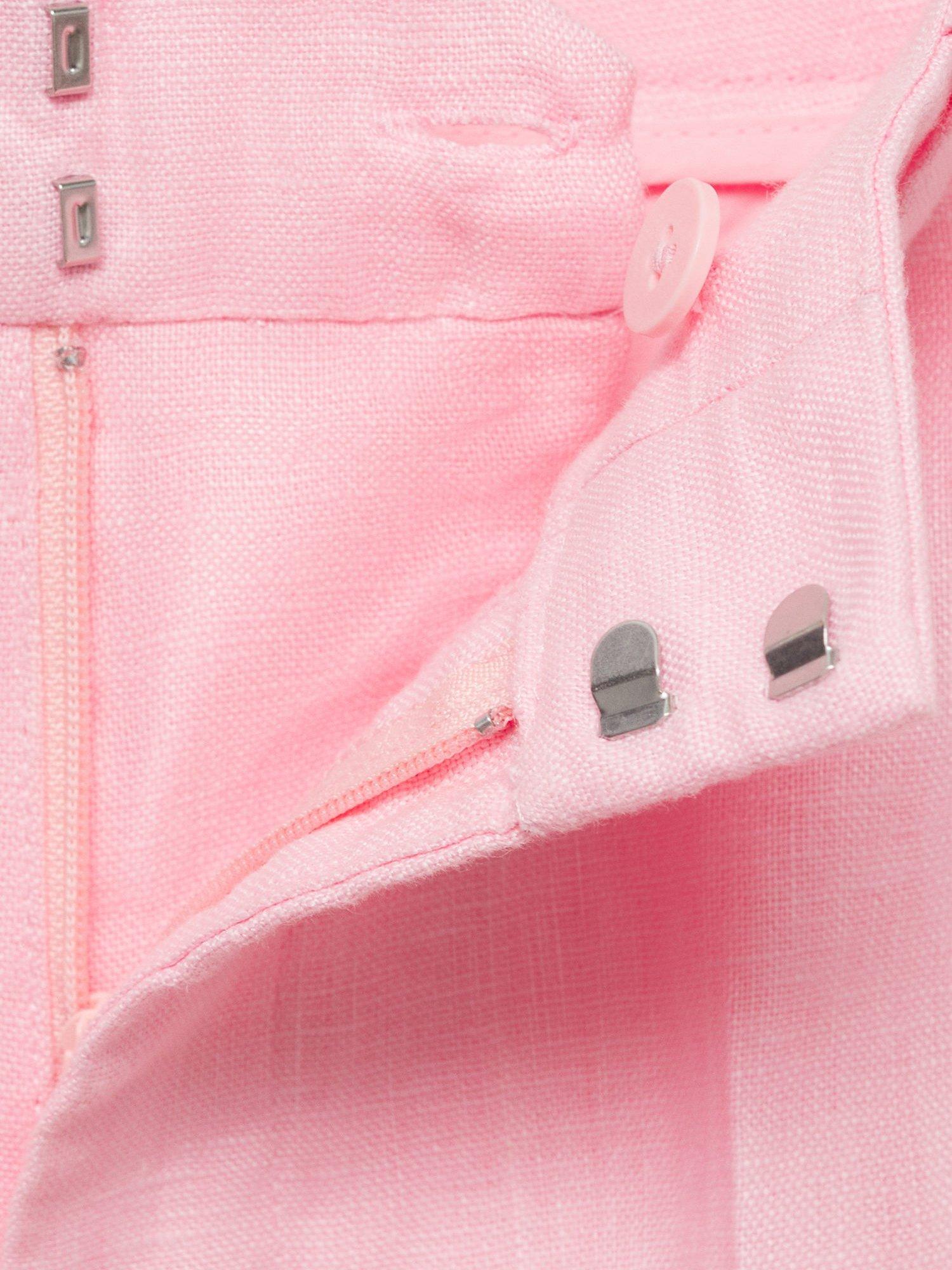 Product image 7 of 7, which shows Mango Boreli Straight Fit Linen Trousers, Pastel Pink, 10