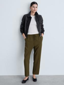 Mango Fluido Drawstring Waist Trousers - view 2, Khaki