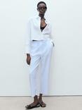 Mango Linen Trousers, Pastel Blue