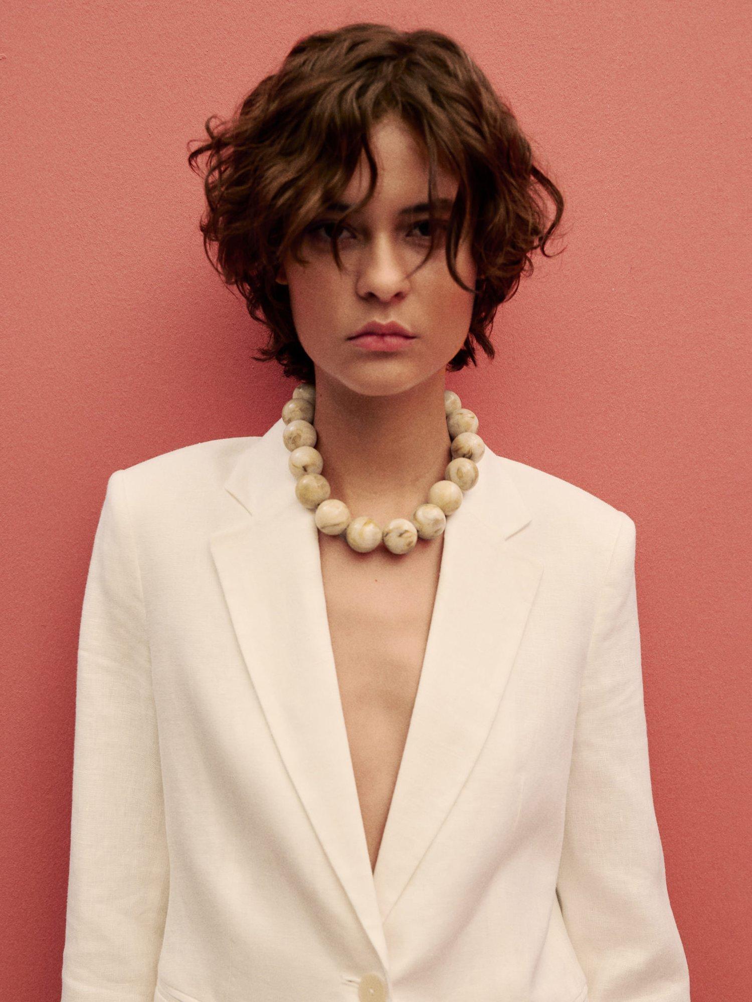 Product image 4 of 7, which shows Mango Boreli Pure Linen Blazer, Natural White, 10