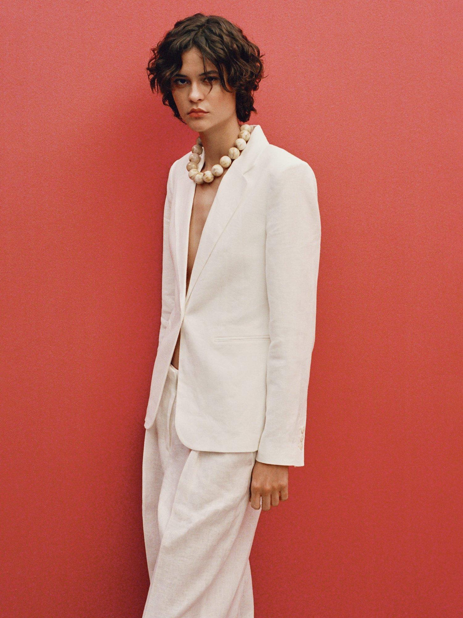 Product image 6 of 7, which shows Mango Boreli Pure Linen Blazer, Natural White, 10