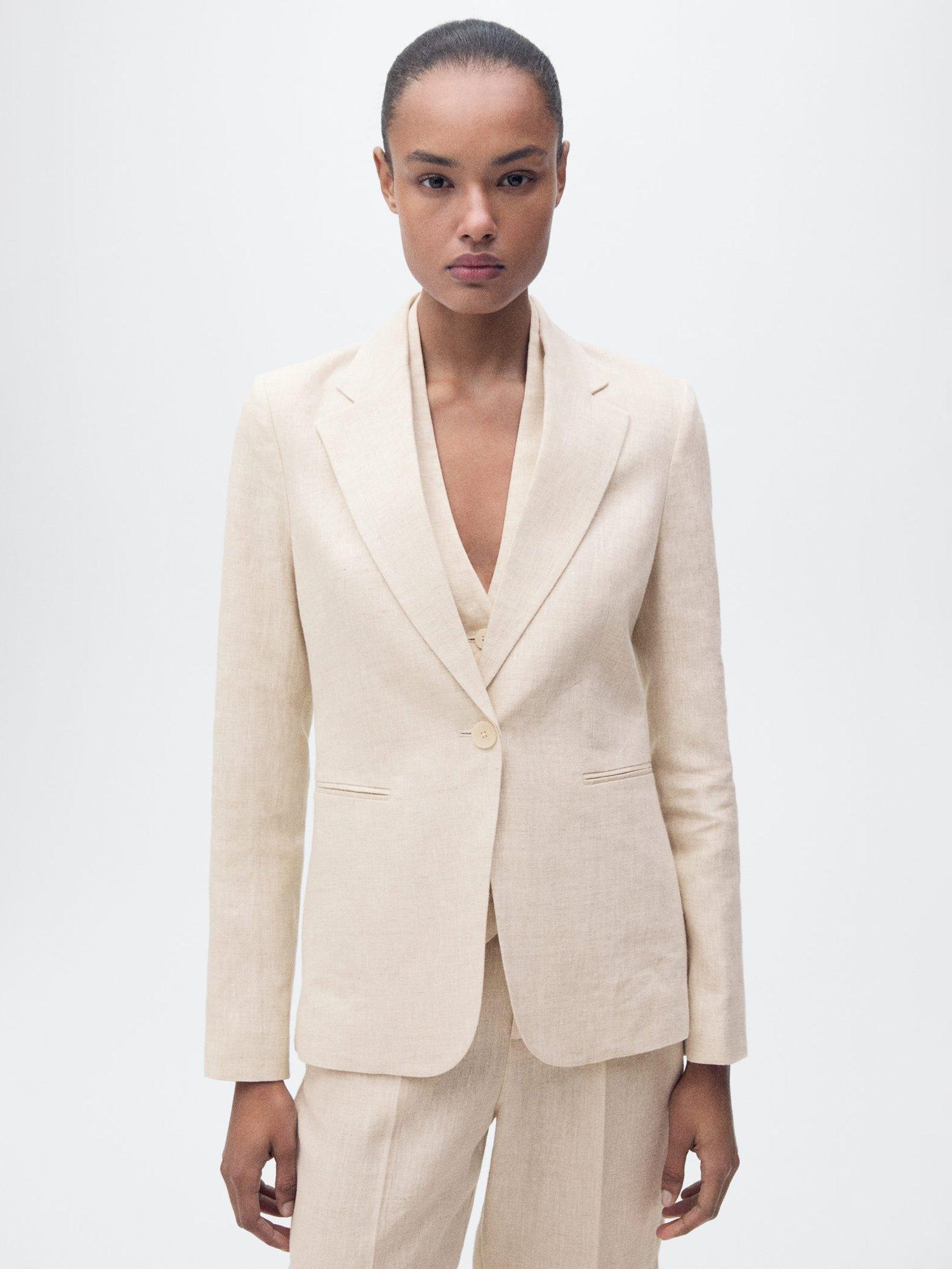 Product image 1 of 8, which shows Mango Boreli Pure Linen Blazer, Off White, 6