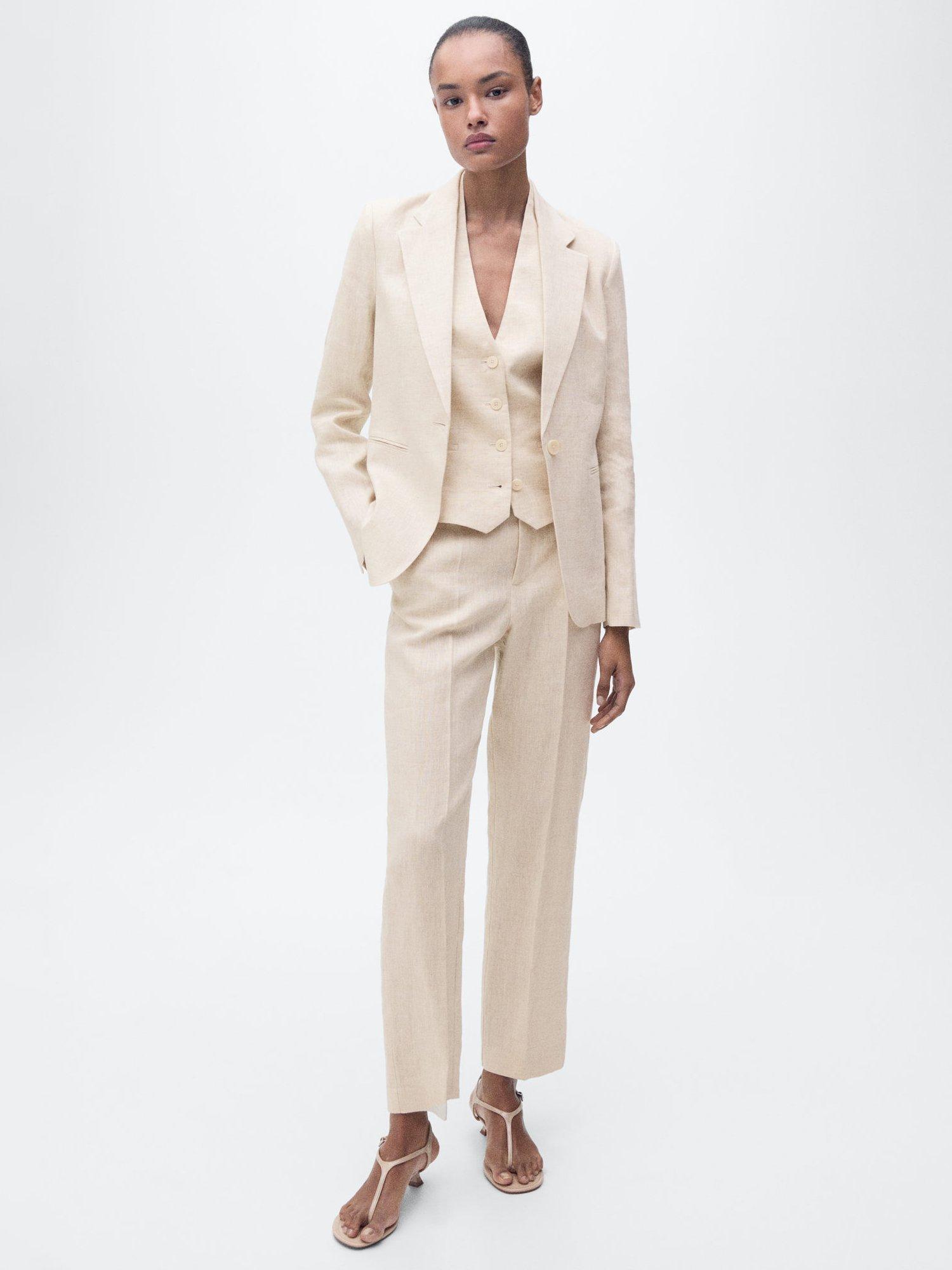 Product image 2 of 8, which shows Mango Boreli Pure Linen Blazer, Off White, 6