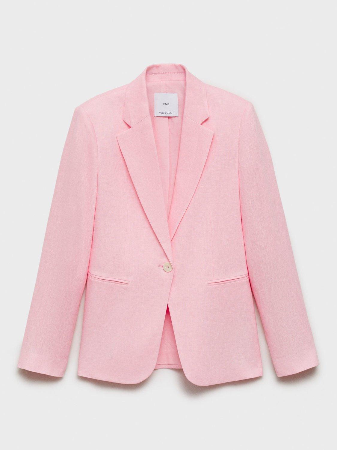 Product image 3 of 9, which shows Mango Boreli Pure Linen Blazer, Pale Pink, 8