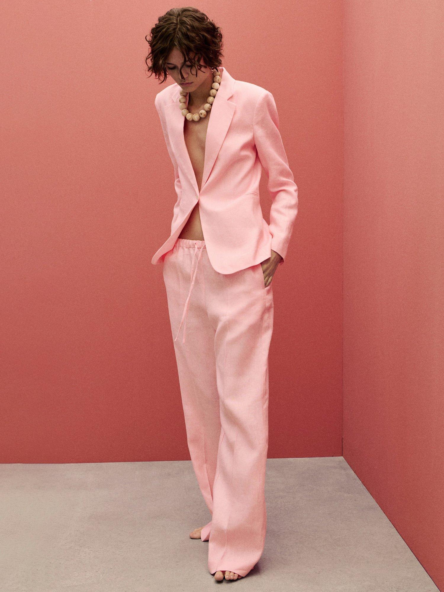 Product image 6 of 9, which shows Mango Boreli Pure Linen Blazer, Pale Pink, 8