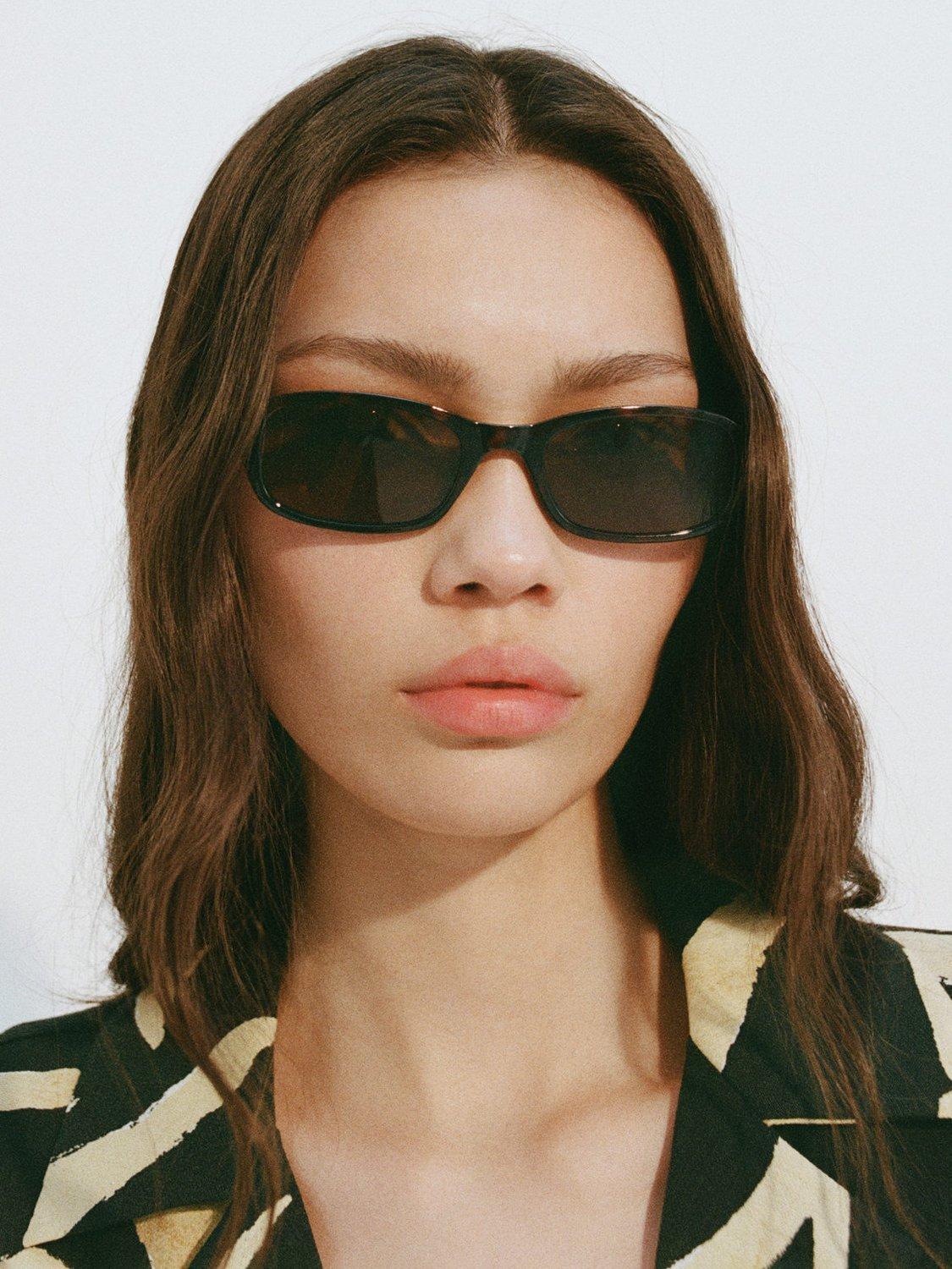 Mango Women's Rectangular Sunglasses, Dark Brown