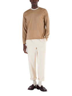 John Smedley Merino Wool Long Sleeve T-Shirt, Light Camel/Persian Red, Light Camel/Persian Red