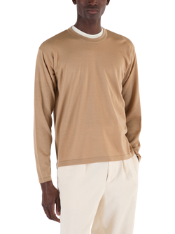 John Smedley Merino Wool Long Sleeve T-Shirt, Light Camel/Persian Red - view 2, Light Camel/Persian Red