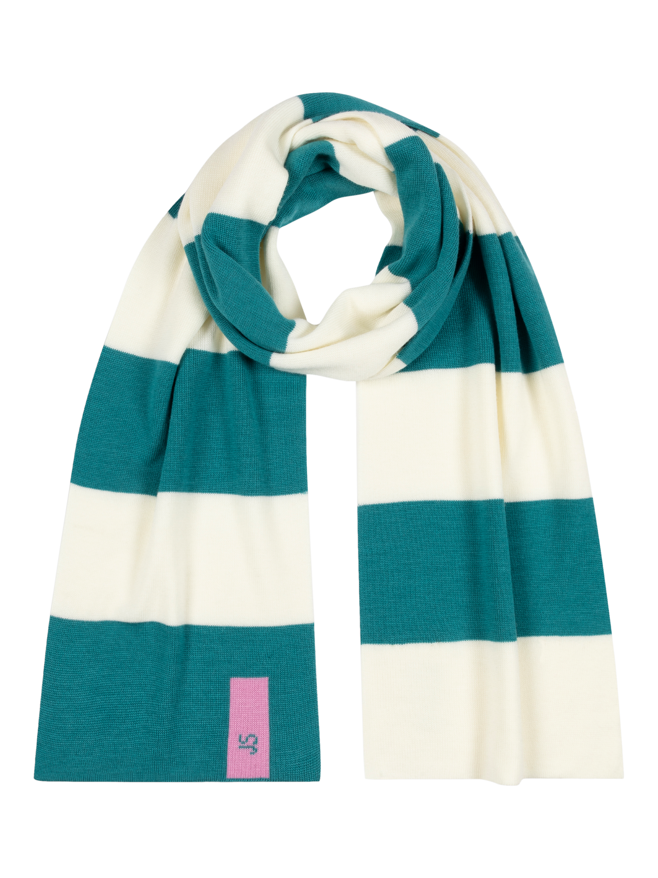 Product image 2 of 4, which shows John Smedley Merino Wool Stripe Scarf, Ocean Teal/Snow White