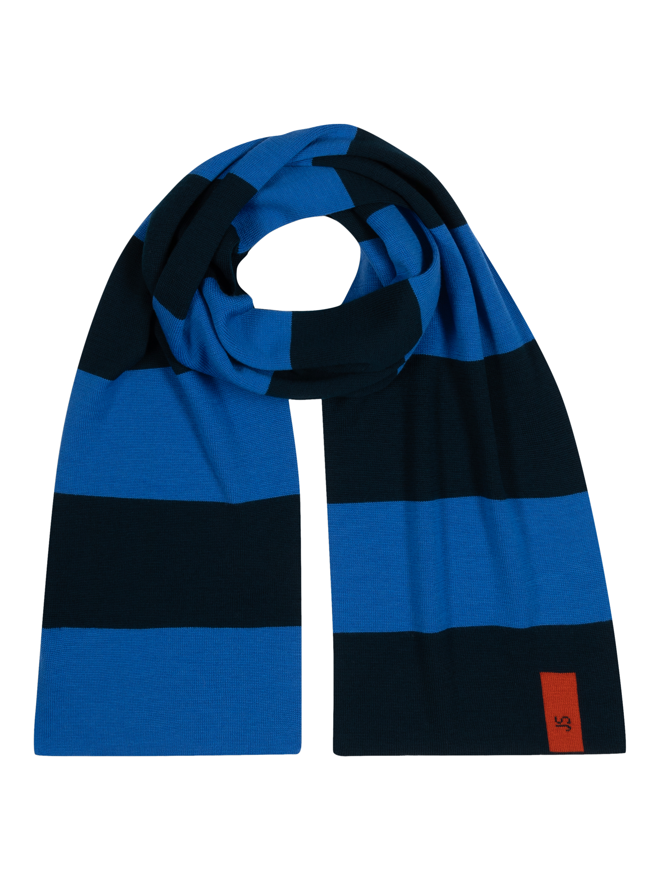 Product image 2 of 4, which shows John Smedley Merino Wool Stripe Scarf, Orion Green/Jay Blue