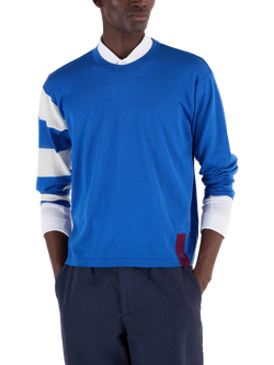 John Smedley Merino Wool Stripe Sleeve Jumper, Jay Blue/Snow White - view 2, Jay Blue/Snow White