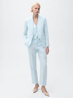 Mango Boreli Linen Waistcoat, Pastel Blue