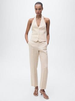 Mango Boreli Linen Waistcoat, Pastel Grey, Pastel Grey