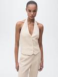 Mango Boreli Linen Waistcoat, Pastel Grey