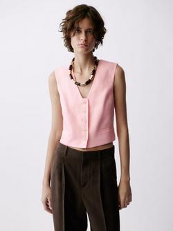 Mango Boreli Linen Waistcoat, Pastel Pink - view 2, Pastel Pink