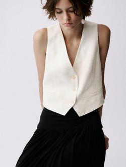 Mango Boreli Linen Waistcoat, Natural White