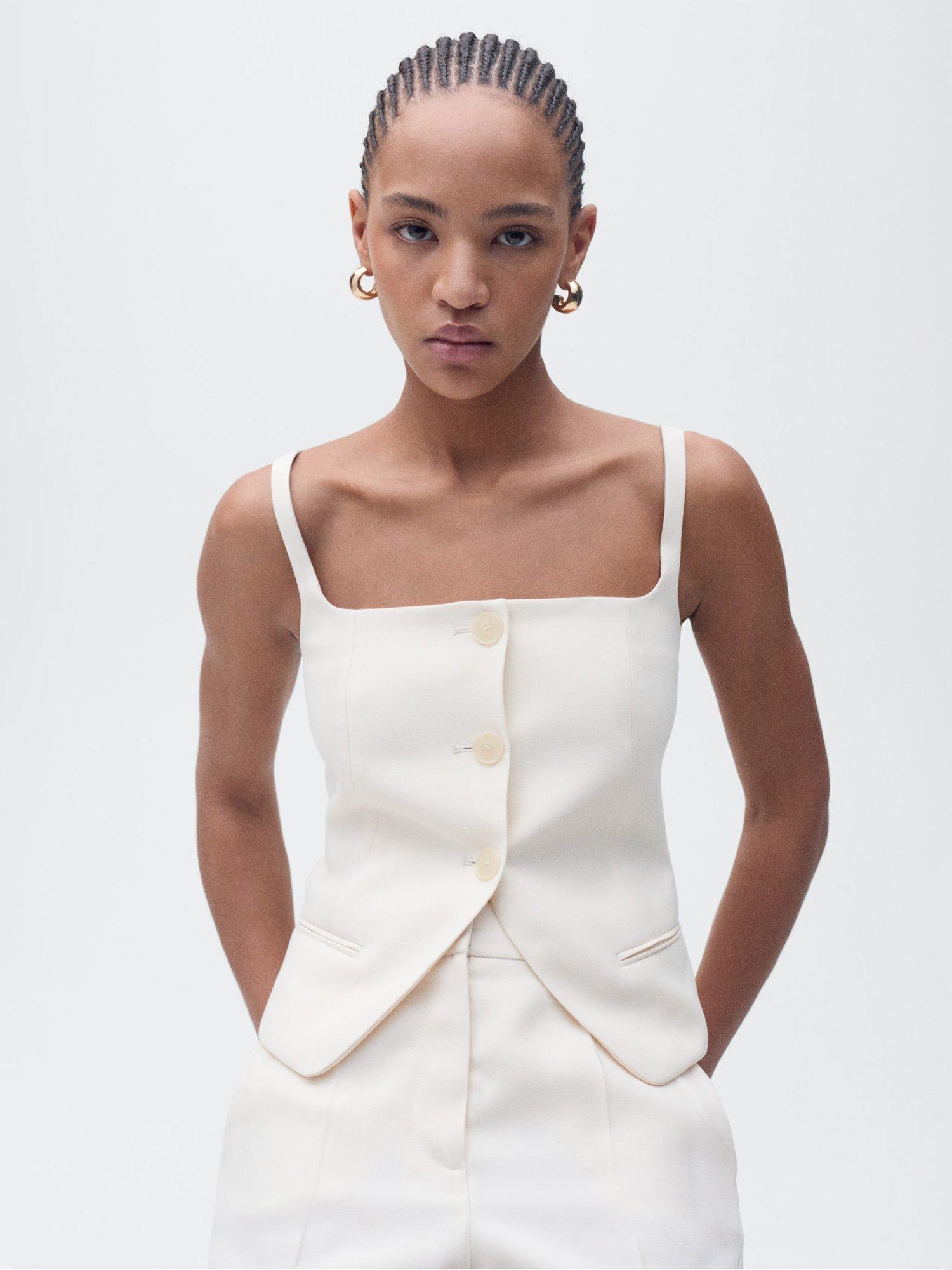 Product image 1 of 7, which shows Mango Tempo Waistcoat Top, Light Beige, XXL