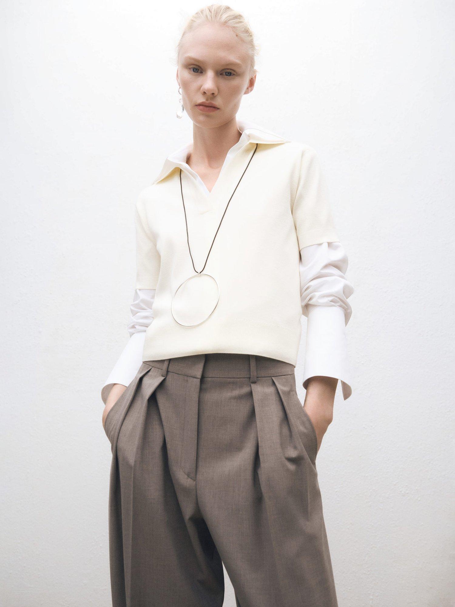 Product image 1 of 7, which shows Mango Kako Wool Blend Knit Polo Shirt, Light Beige, XS