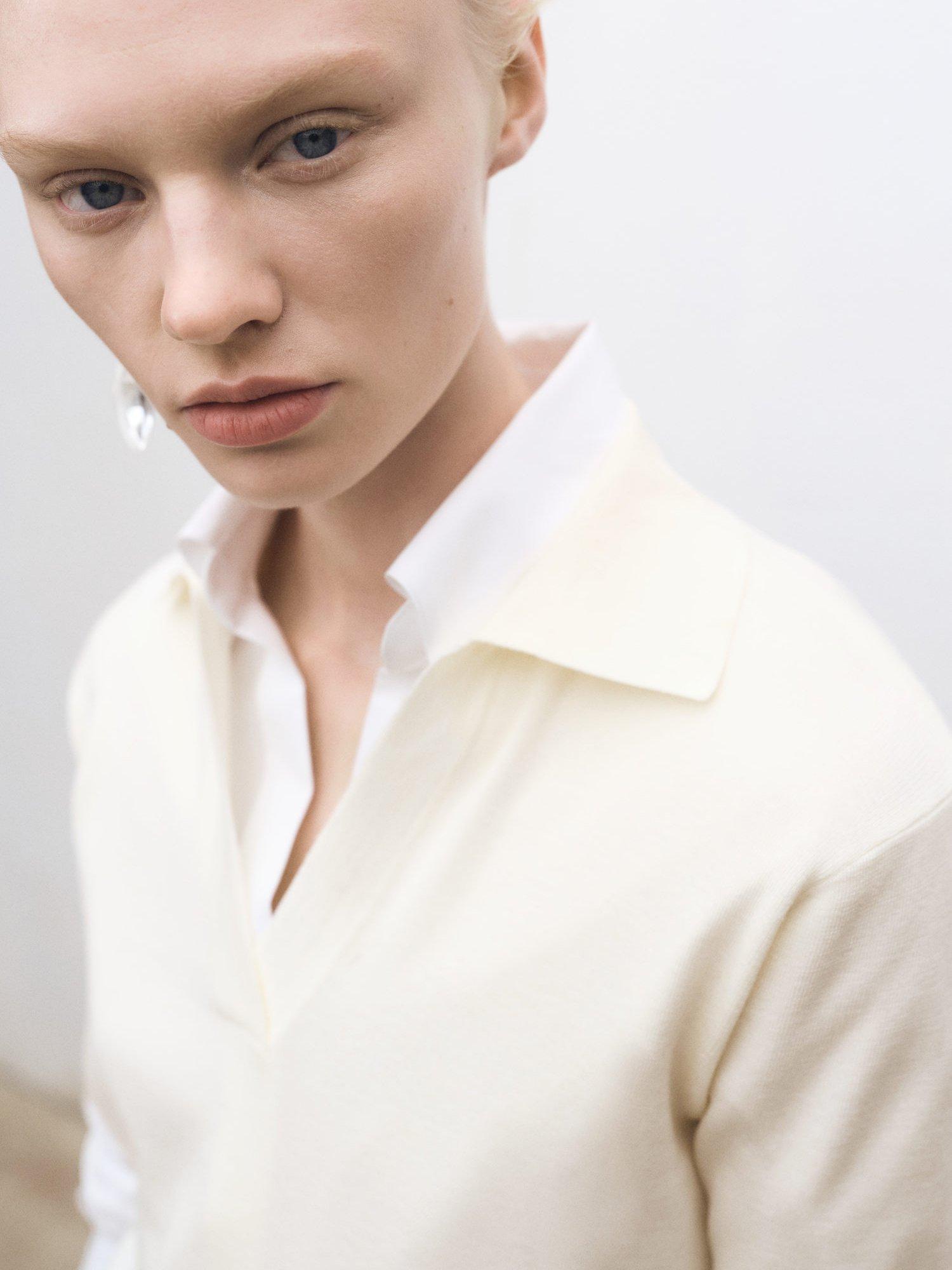 Product image 6 of 7, which shows Mango Kako Wool Blend Knit Polo Shirt, Light Beige, XS
