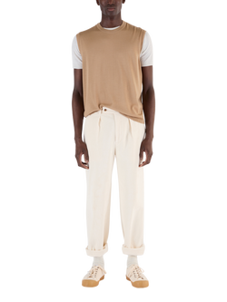 John Smedley Merino Wool Knitted Tank, Light Camel/Persian Red, Light Camel/Persian Red