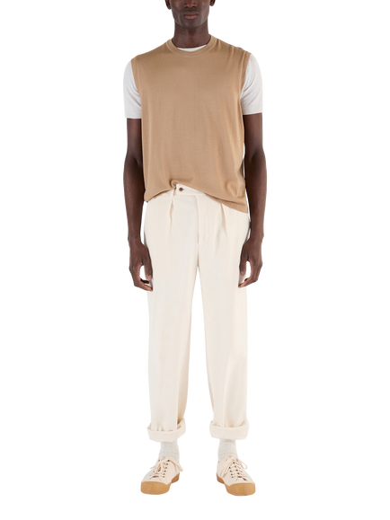 John Smedley Merino Wool Knitted Tank, Light Camel/Persian Red, Light Camel/Persian Red
