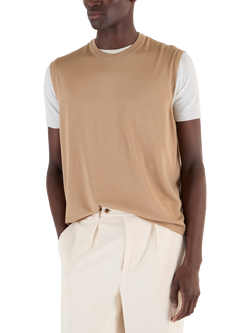 John Smedley Merino Wool Knitted Tank, Light Camel/Persian Red - view 2, Light Camel/Persian Red