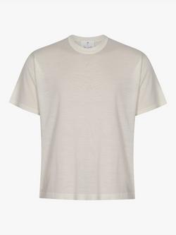 John Smedley Merino Wool Boxy Fit Crew Neck T-Shirt, Green/Orange, Snow White/Winter Violet