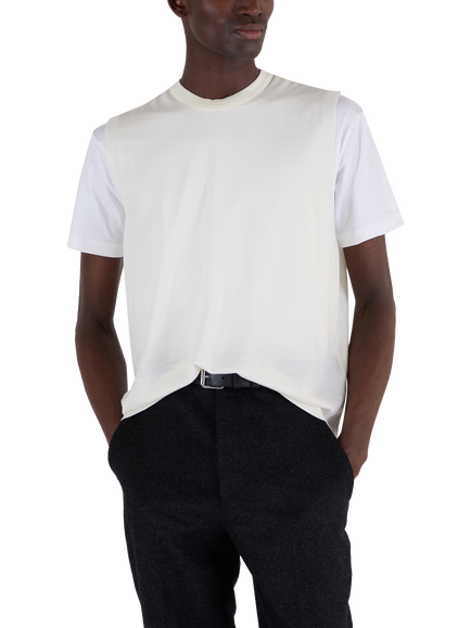 John Smedley Merino Knitted Crew Neck Tank Top, Snow White/Persian Red - view 2, Snow White/Persian Red