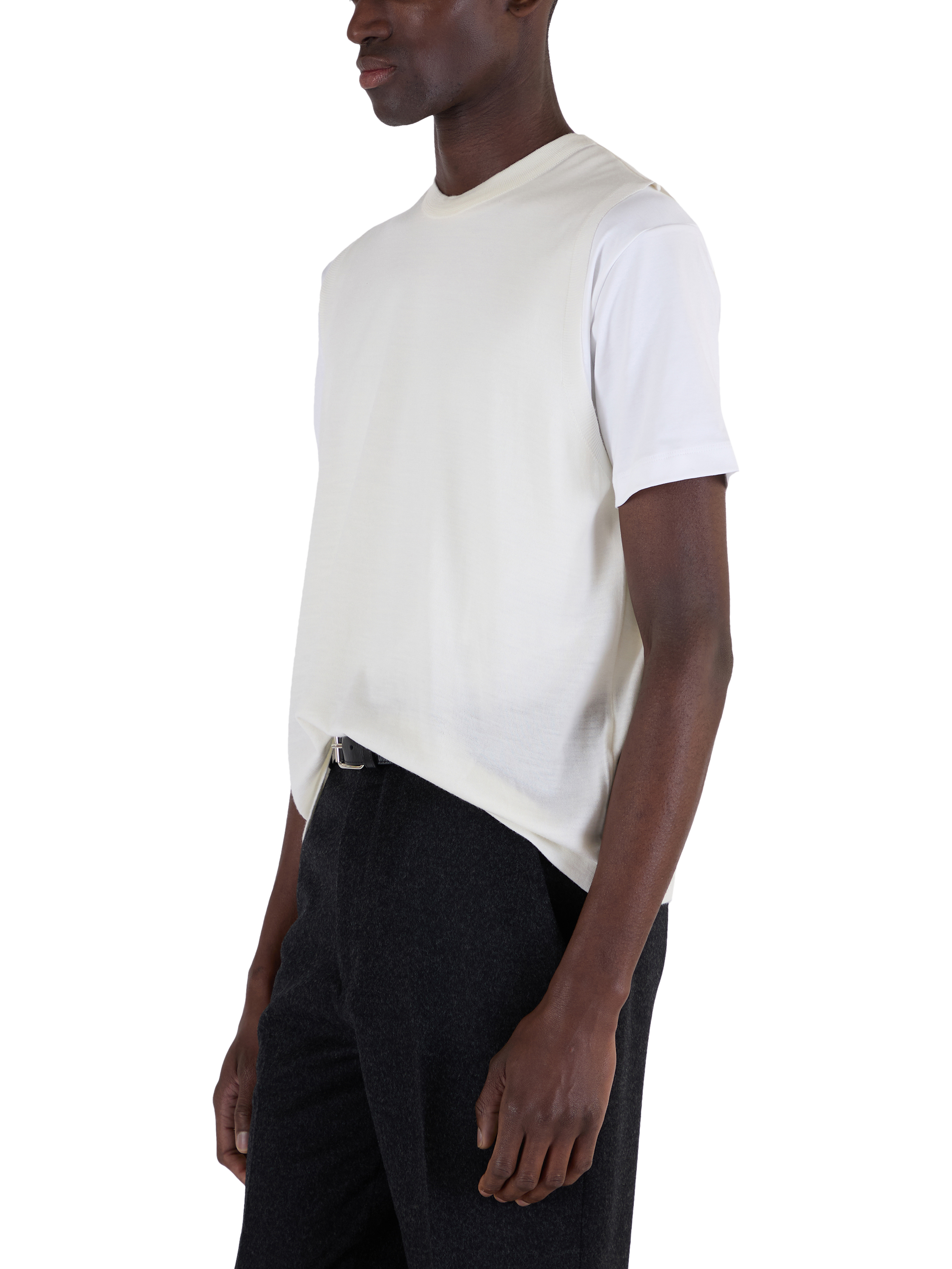 Product image 4 of 7, which shows John Smedley Merino Knitted Crew Neck Tank Top, Snow White/Persian Red, S