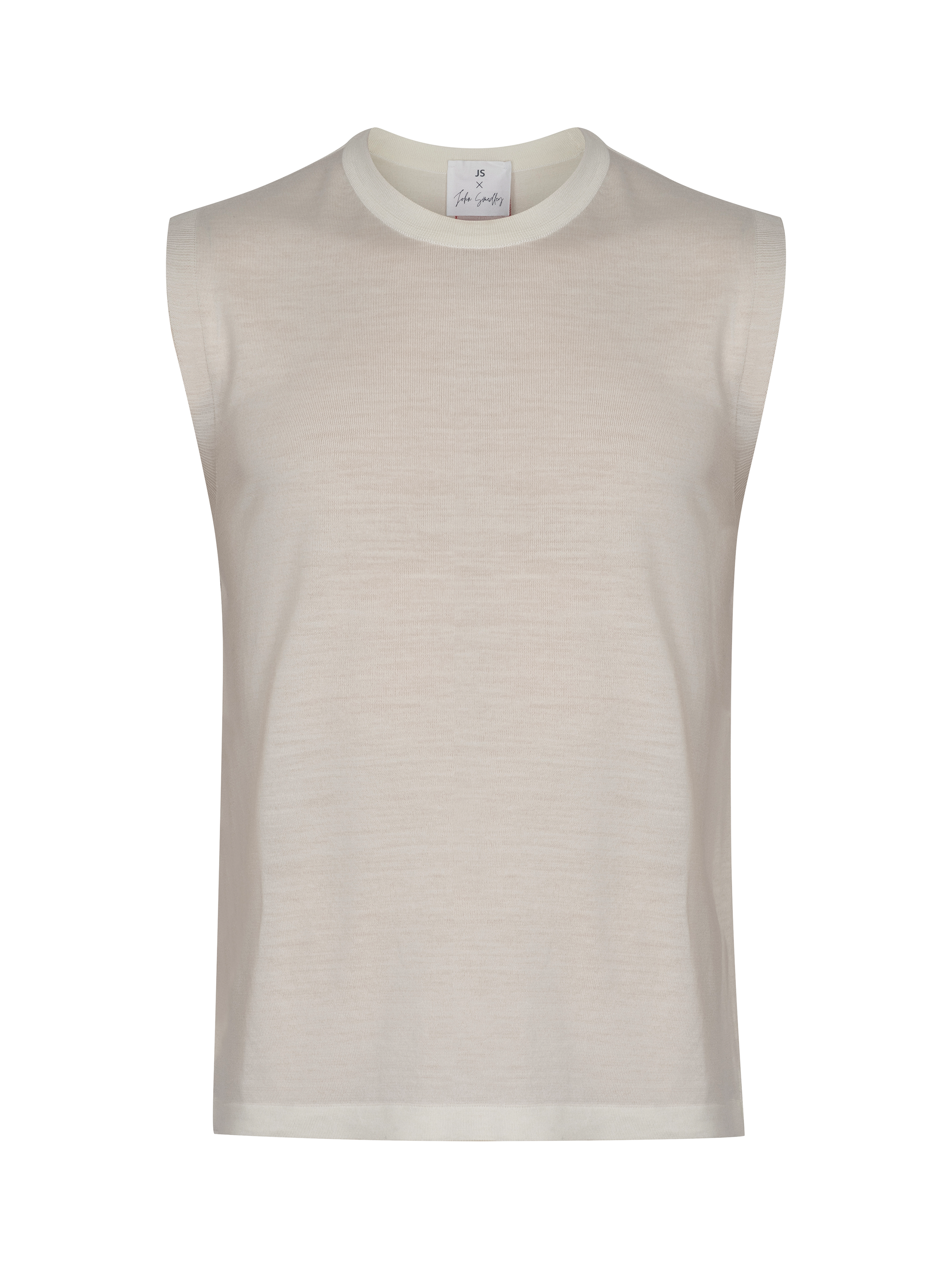 Product image 7 of 7, which shows John Smedley Merino Knitted Crew Neck Tank Top, Snow White/Persian Red, S