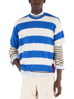 John Smedley Merino Wool Striped Knit T-Shirt, Oceanteal/Snowwhite, Oceanteal/Snowwhite