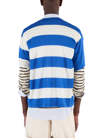 John Smedley Merino Wool Striped Knit T-Shirt, Oceanteal/Snowwhite - view 2, Oceanteal/Snowwhite