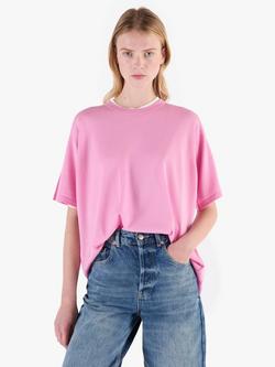 John Smedley Merino Boxy Fit T-Shirt, Oceanteal/Misty Rose - view 2, Misty Rose/Ocean Teal