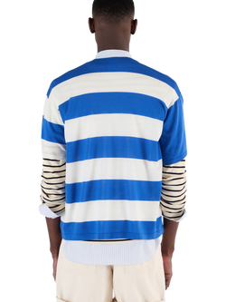 John Smedley Merino Wool Stripe Boxy Fit Crew Neck T-Shirt, Jay Blue/Snow White - view 2, Jay Blue/Snow White